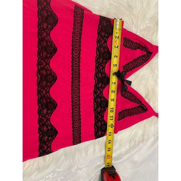 Victoria’s Secret Size Small‎ Pink Black Lace Bow Stretch Gown Neglige Slip Sexy - Picture 6 of 7